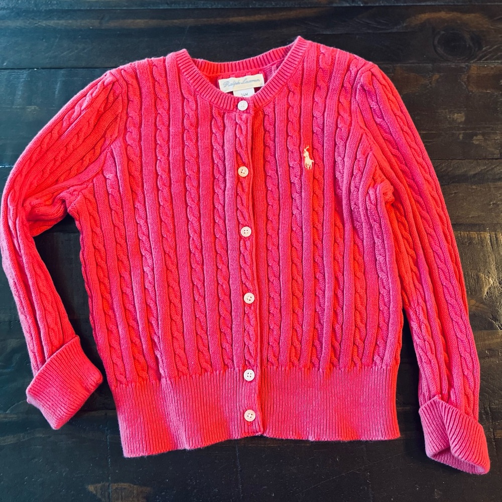 Ralph Lauren Pink Cable Knit Cardigan Size 24MTHS